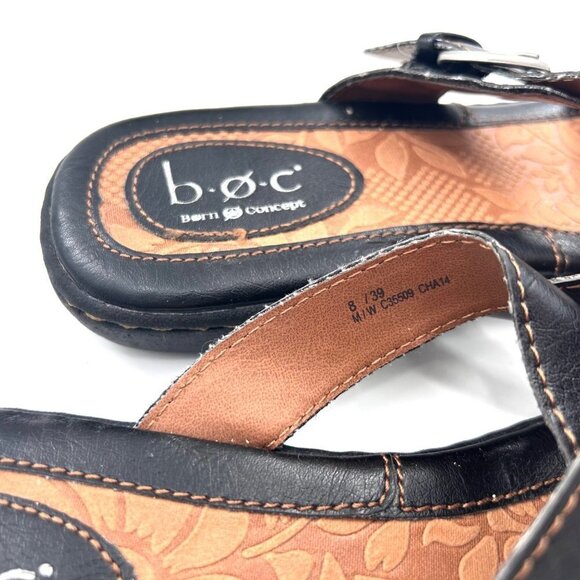 B.O.C. BORN CONCEPT BLACK & TAN BUCKLE SANDALS - 8 - Picture 5 of 7